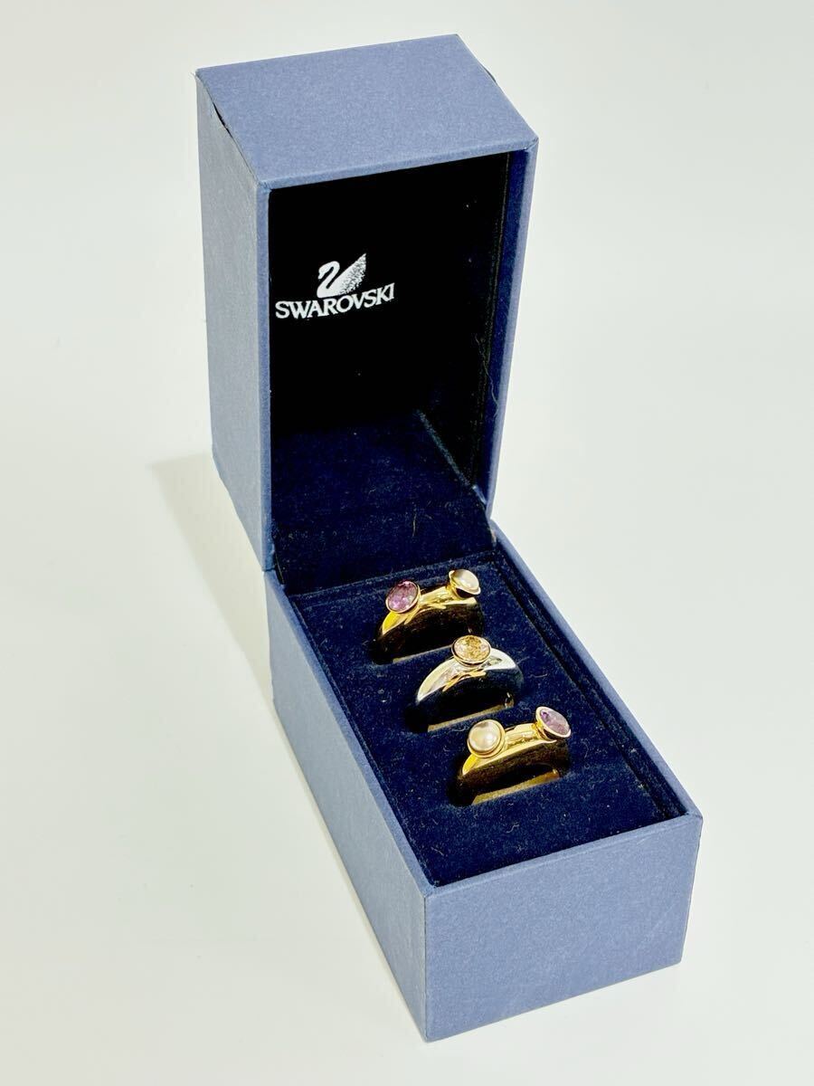 SWAROVSKI スワロフスキー 3連リング セット ゴールドカラー シルバーカラー 14号
