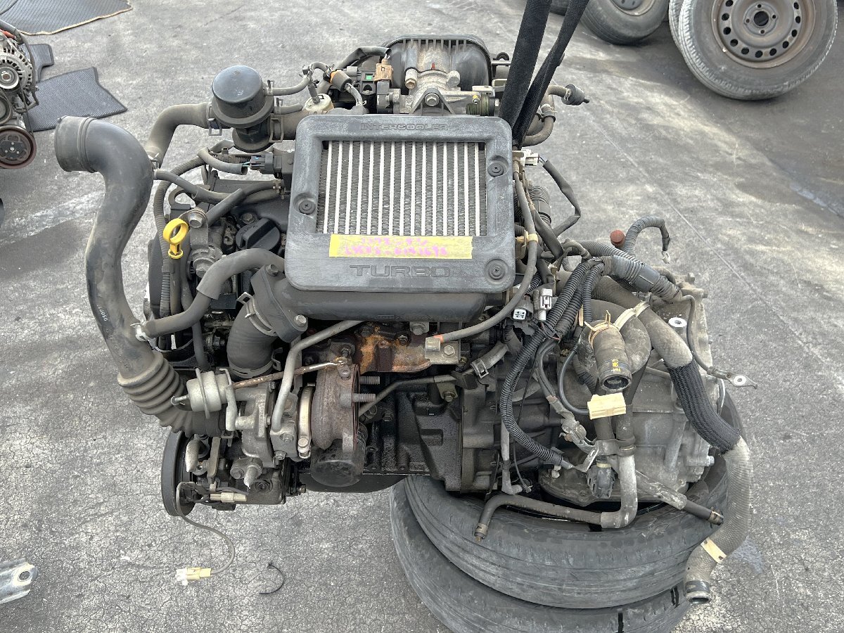 中古実動 ダイハツ EF-DET ターボ エンジン本体 90970km ATトランスミッションセット タント L350S からの取り外し