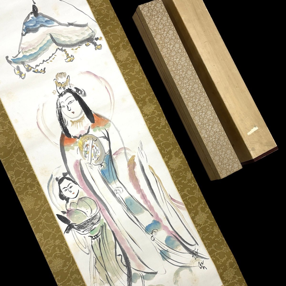 (4-4909) 冨田渓仙 西王母 掛け軸 桐箱 共箱 書 掛軸【緑和堂】
