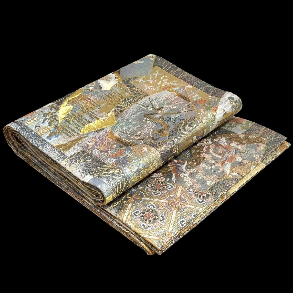 (8-41206) 西陣あさぎ 袋帯 プラチナ 本金箔 伝承国宝図 分析通知書付【緑和堂】