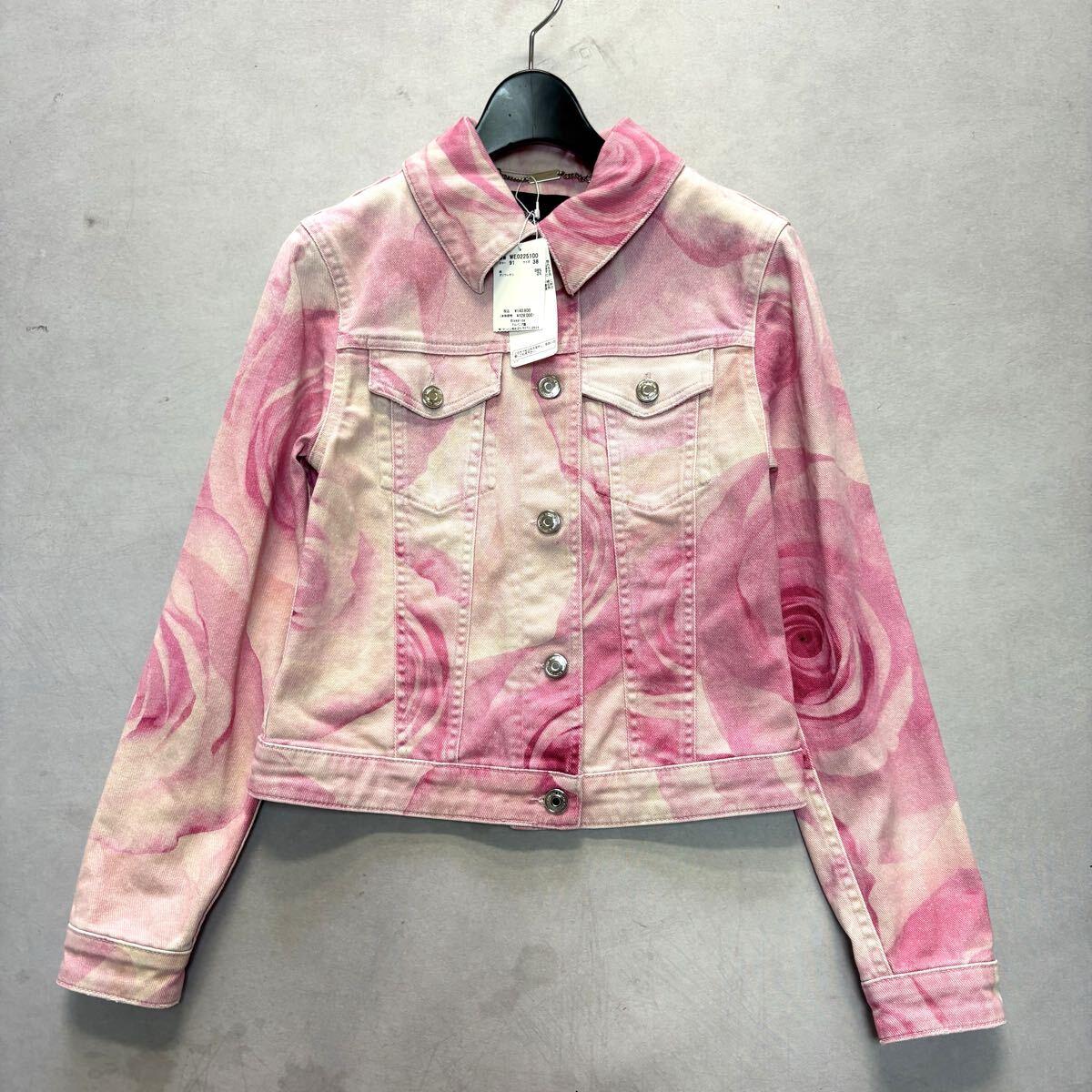 A ■ 訳あり未使用 イタリア製 定価 140,800円 Blumarine ブルマリン 総柄 バラ 花柄 デニムジャケット ジージャン 38 レディース アウター