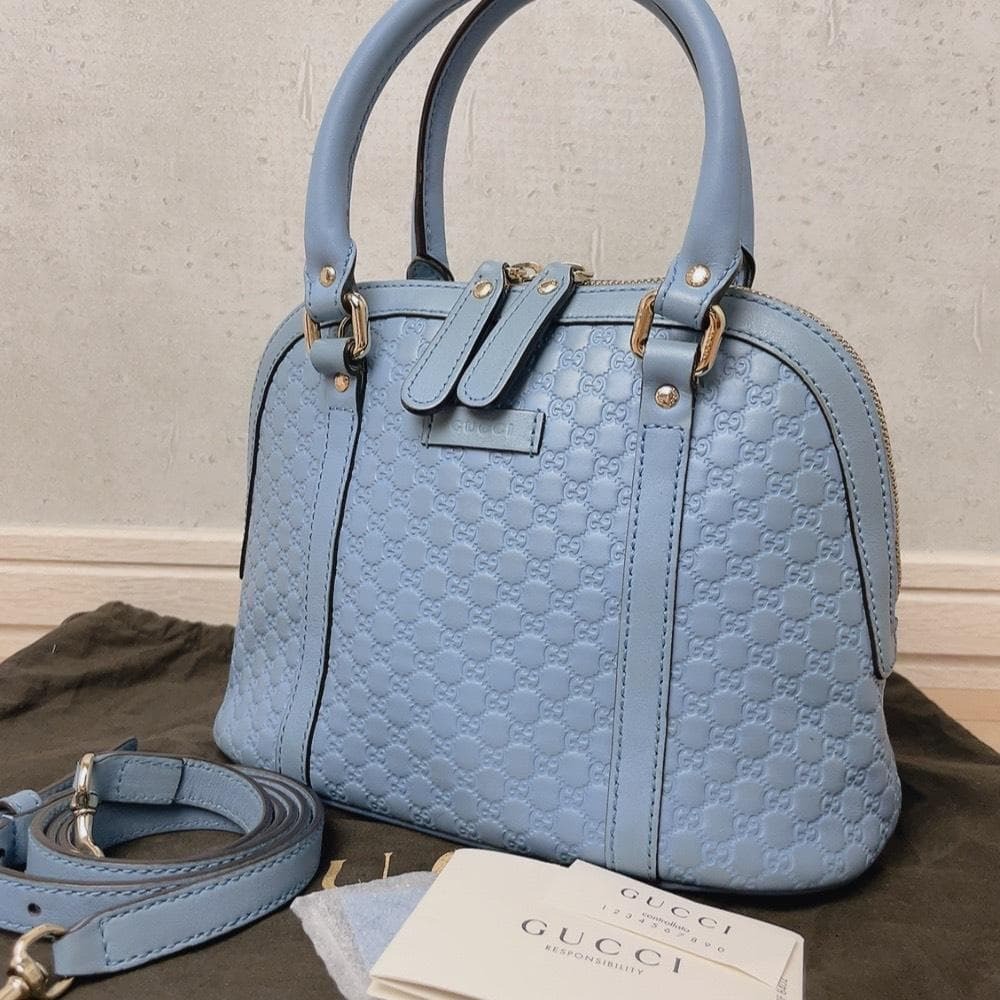 GUCCI グッチ 449654 マイクログッチシマ 2WAY ハンドバッグ ショルダーバッグ ドーム型 GG 本革 レザー ライトブルー 青 水色 レディース