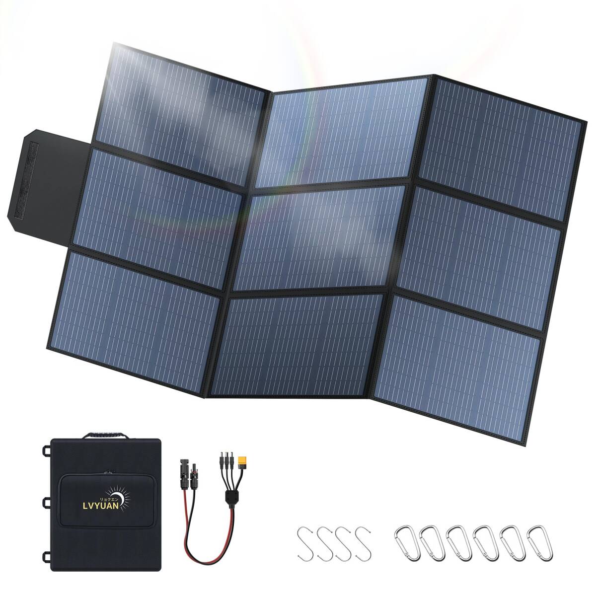 LVYUAN 400W 折り畳み式ソーラーパネル ポータブル電源用 ソーラーチャージャー 太陽光パネル 超軽量薄型 IP64防水防