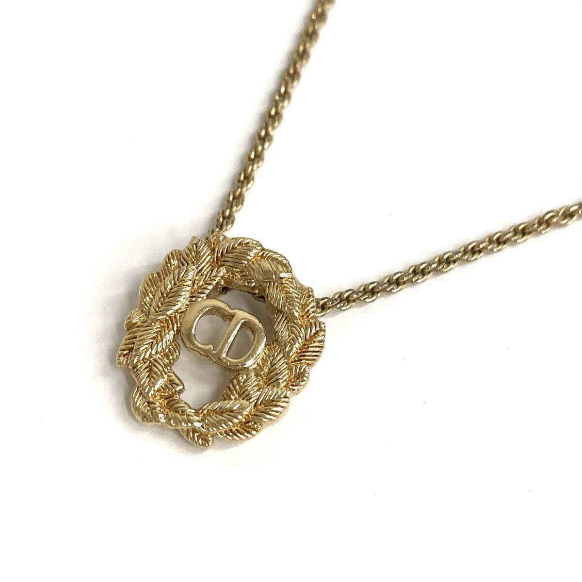 SH★ 1円スタート Christian Dior ディオール CDロゴ リーフサークル ネックレス ゴールドカラー GP メッキ ヴィンテージ 中古品 約9g