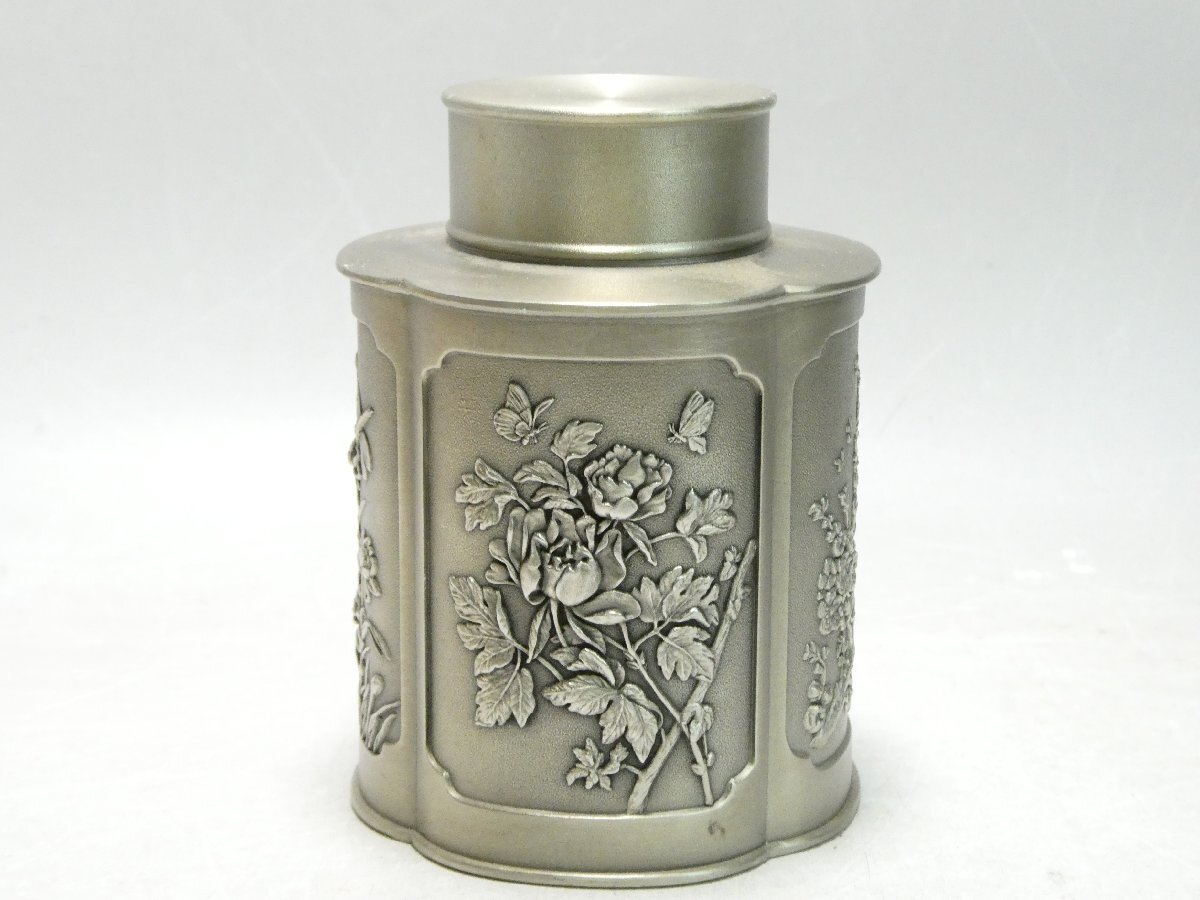 061628 ロイヤルセランゴールピューター 錫製 茶器 茶入 四君子
