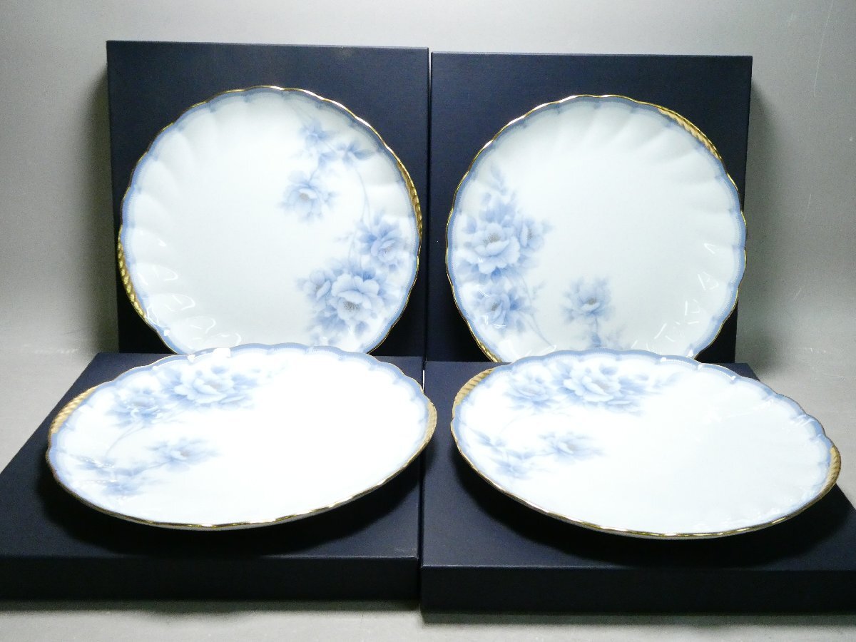 061929 Noritake ノリタケ ダイヤモンドコレクション レゾナンスブルー 直径26ｃｍ プレート 箱付 四客