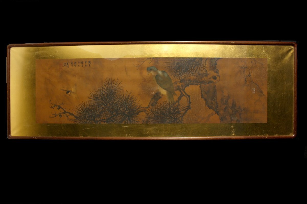 【董芸】明治 大正画家 日本画家 別所 静堂 筆 絹本 花鳥図 扁額 真作保証 [01N1312]