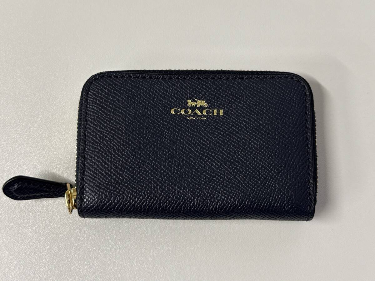 COACH コーチ コインケース ラウンドジップ ネイビー ゴールド金具 小銭入れ 