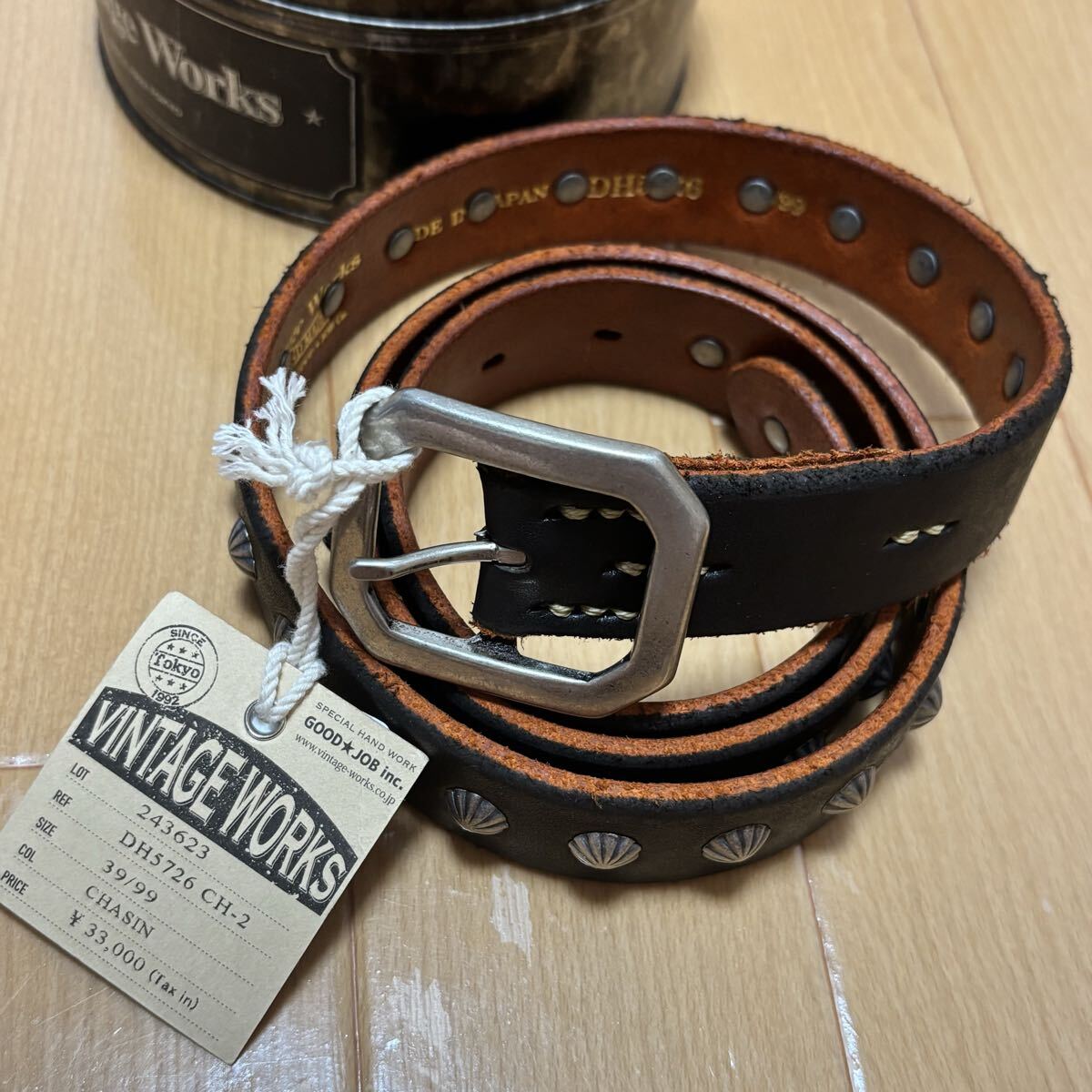ヴィンテージワークス　 ベルト　DH5726 CH-02 新品　39/99 茶芯　 スタッズベルト