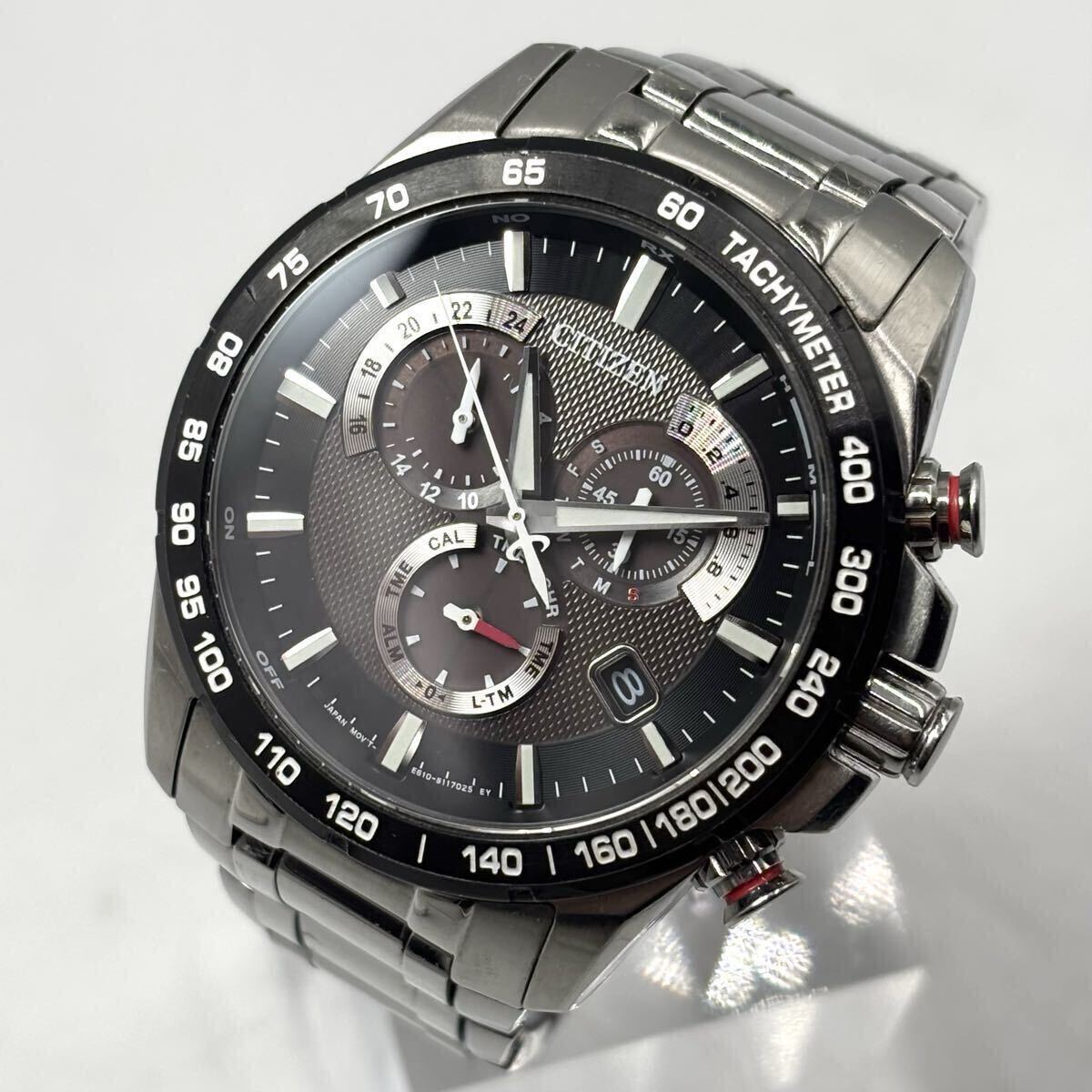 【稼働/美品】CITIZEN シチズン ATTESA アテッサ 腕時計 ソーラー エコドライブ シルバー 文字盤:ブラック ラウンド メンズ E610-S104831