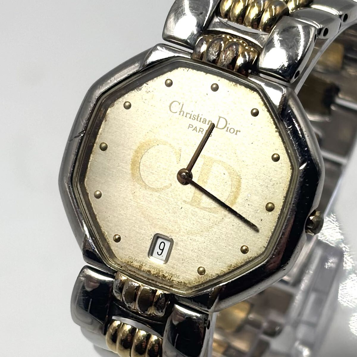 【稼働/新品電池】Christian Dior クリスチャンディオール 腕時計 ゴールド 文字盤:グレー オクタゴン ユニセックス 型番:45.204