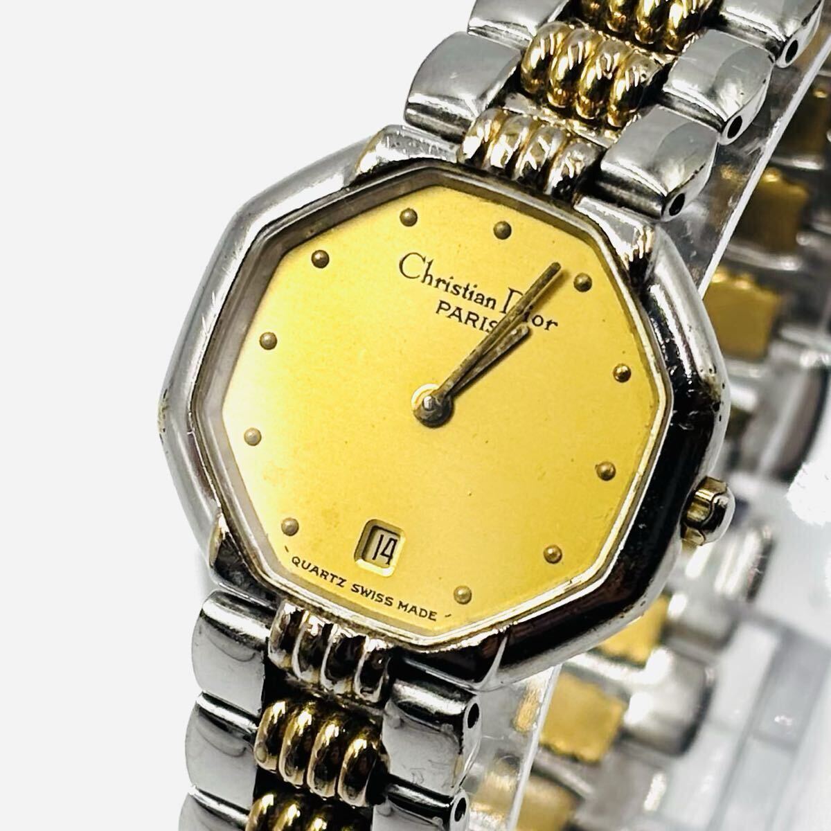 【稼働/美品】Christian Dior クリスチャンディオール 腕時計 ゴールド 文字盤:ゴールド オクタゴン 新品電池 レディース 型番:48 203 箱付