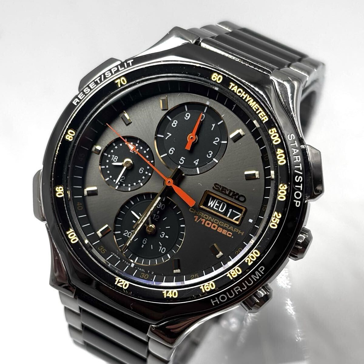 【稼働/美品】SEIKO セイコー スピードマスター 腕時計 ブラック 文字盤ブラック クロノグラフ ラウンド QZ クォーツ メンズ 型番7T59-7A00