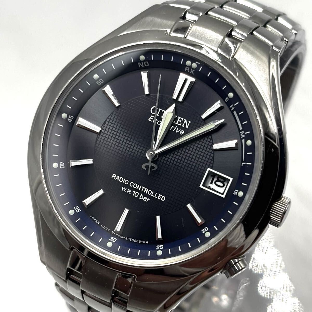 【稼働/美品】CITIZEN シチズン 腕時計 ソーラー エコドライブ シルバー 文字盤:ブラック ラウンド メンズ 型番:H415-S03304
