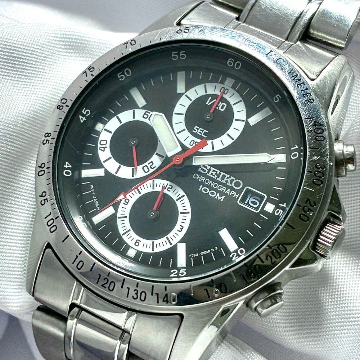 【海外限定モデル/稼働/電池交換済】セイコー SEIKO クロノグラフ 腕時計 黒文字盤 7T92-0DW0 メンズ デイト