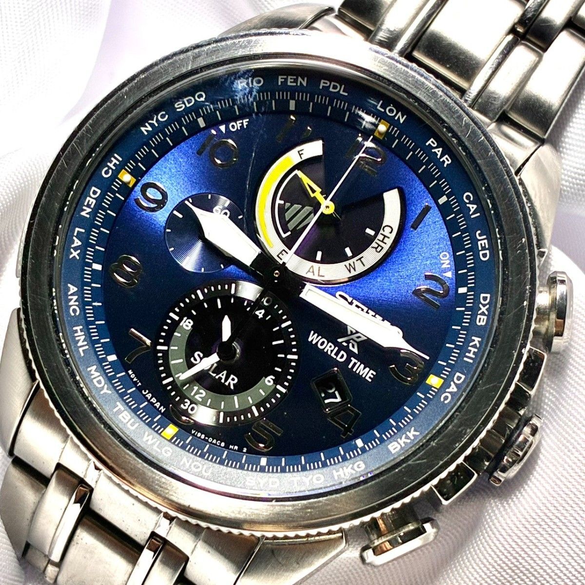 【稼働 箱付】 セイコー SEIKO プロスペック V195-0AD0 クロノグラフ ソーラー ブルー文字盤 腕時計
