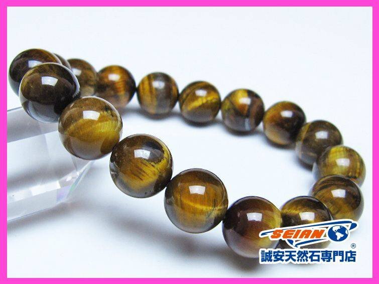 誠安◆天然タイガーアイ※黄虎目石ブレスレット 12mm [T30-14363]
