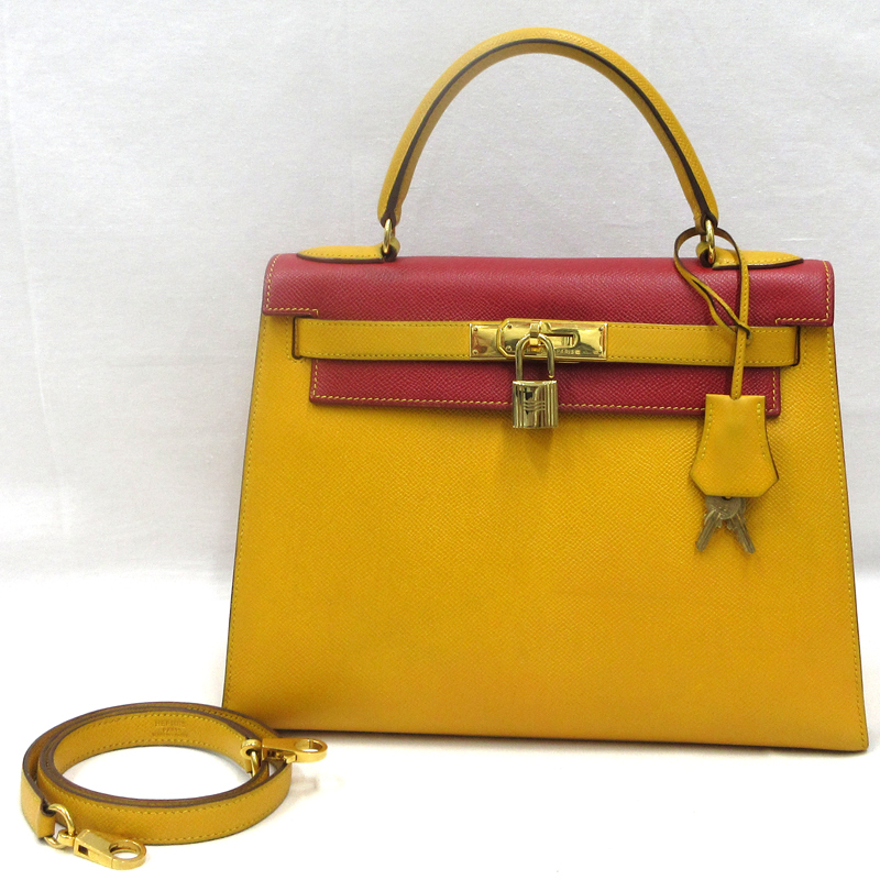 【美品】HERMES／エルメス　ケリー28 バイカラー　クシュベル　ジョーヌ　〇X刻印　ショルダーバッグ　800040174