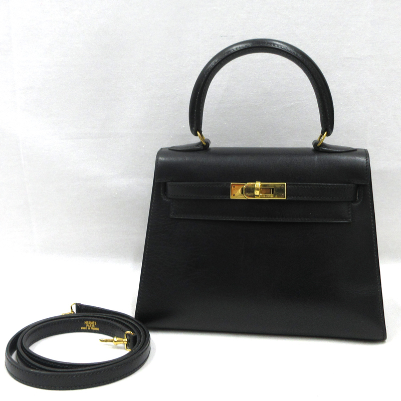 【美品】HERMES／エルメス　ミニケリー20　ボックスカーフ　ブラック　〇S刻印　ショルダーバッグ　800050094