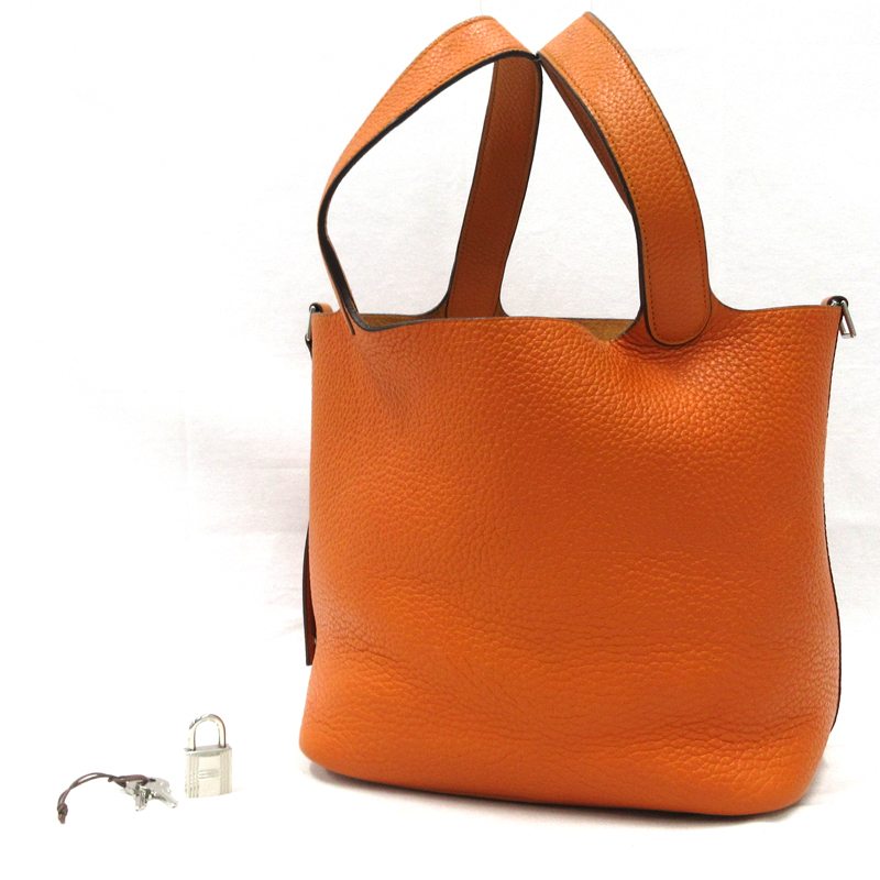 【美品】HERMES／エルメス　ピコタンロックMM　トリヨンクレマンス　オレンジ　□O刻印　ハンドバッグ　800030154