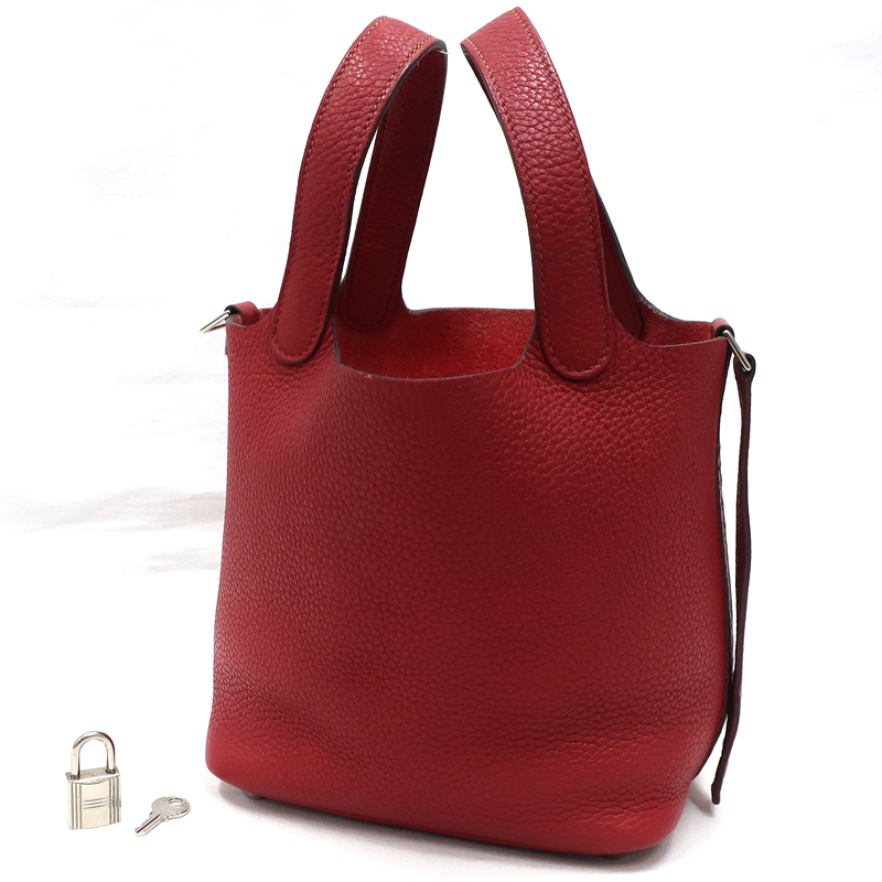 【美品】HERMES／エルメス　ピコタンロックPM　トリヨンクレマンス　ルージュカザック　□Q刻印　ハンドバッグ　800010039