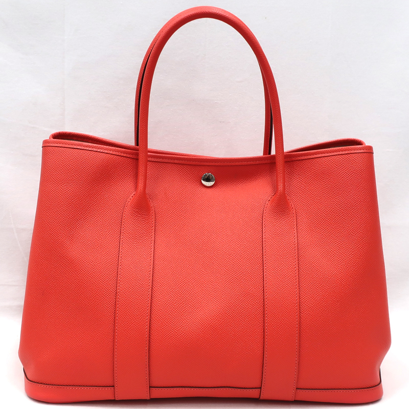 【美品】HERMES／エルメス　ガーデンパーティPM　ヴォーエプソン　ルージュピヴォワンヌ　Y刻印　トートバッグ　800060010