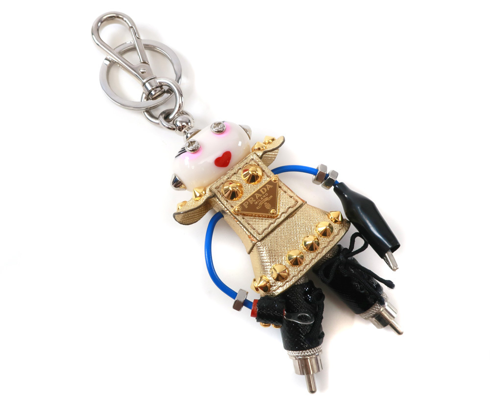 未使用 プラダ 1TR041 ロボット トリック チャーム キーリング キーホルダー ゴールド シルバー金具 PRADA 　/34808