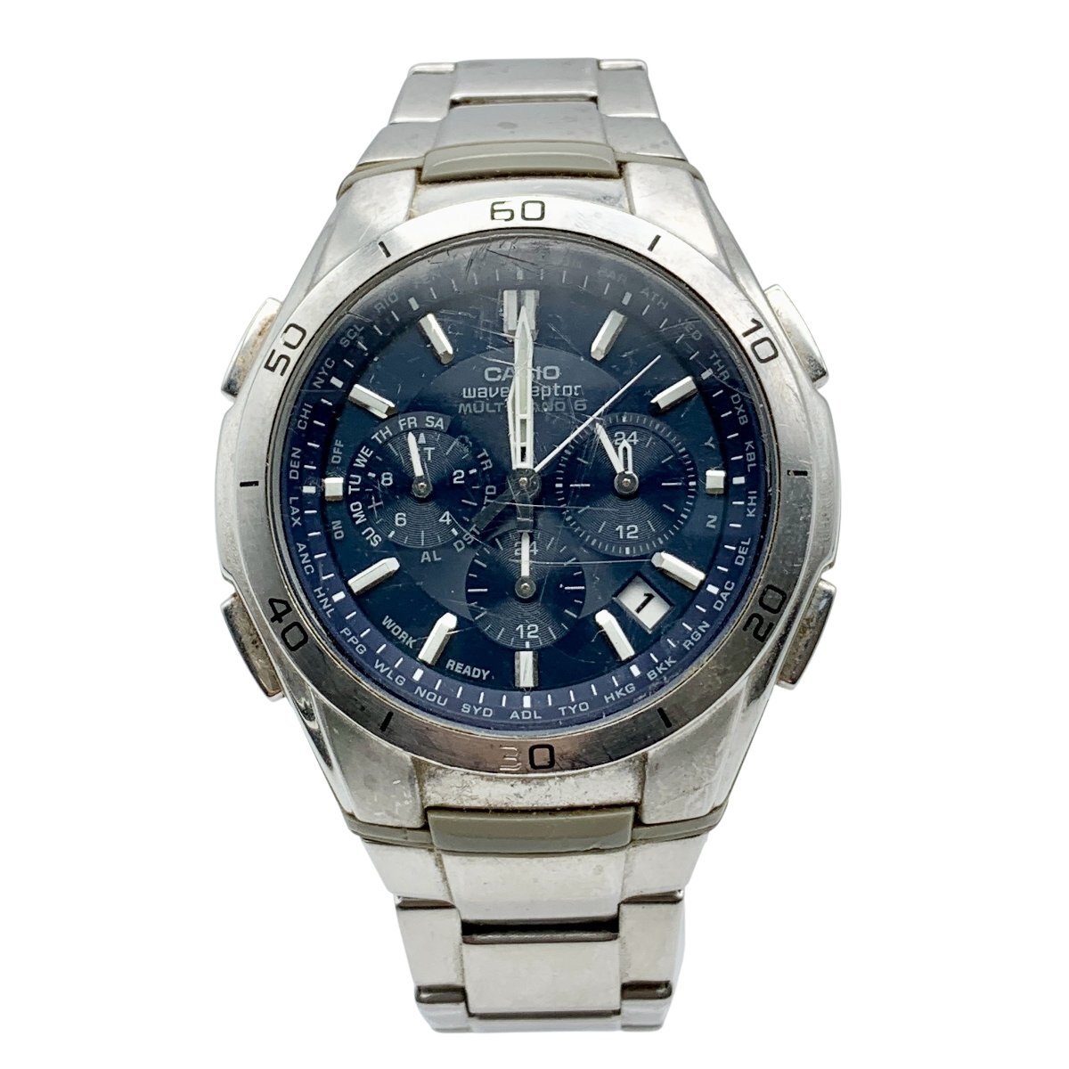 CASIO カシオ 時計 腕時計 wave ceptor ウェーブセプター WVQ-M410 青文字盤 電波ソーラー 不動 ジャンク品 コンパクトサイズ 蘇や(TPS115)
