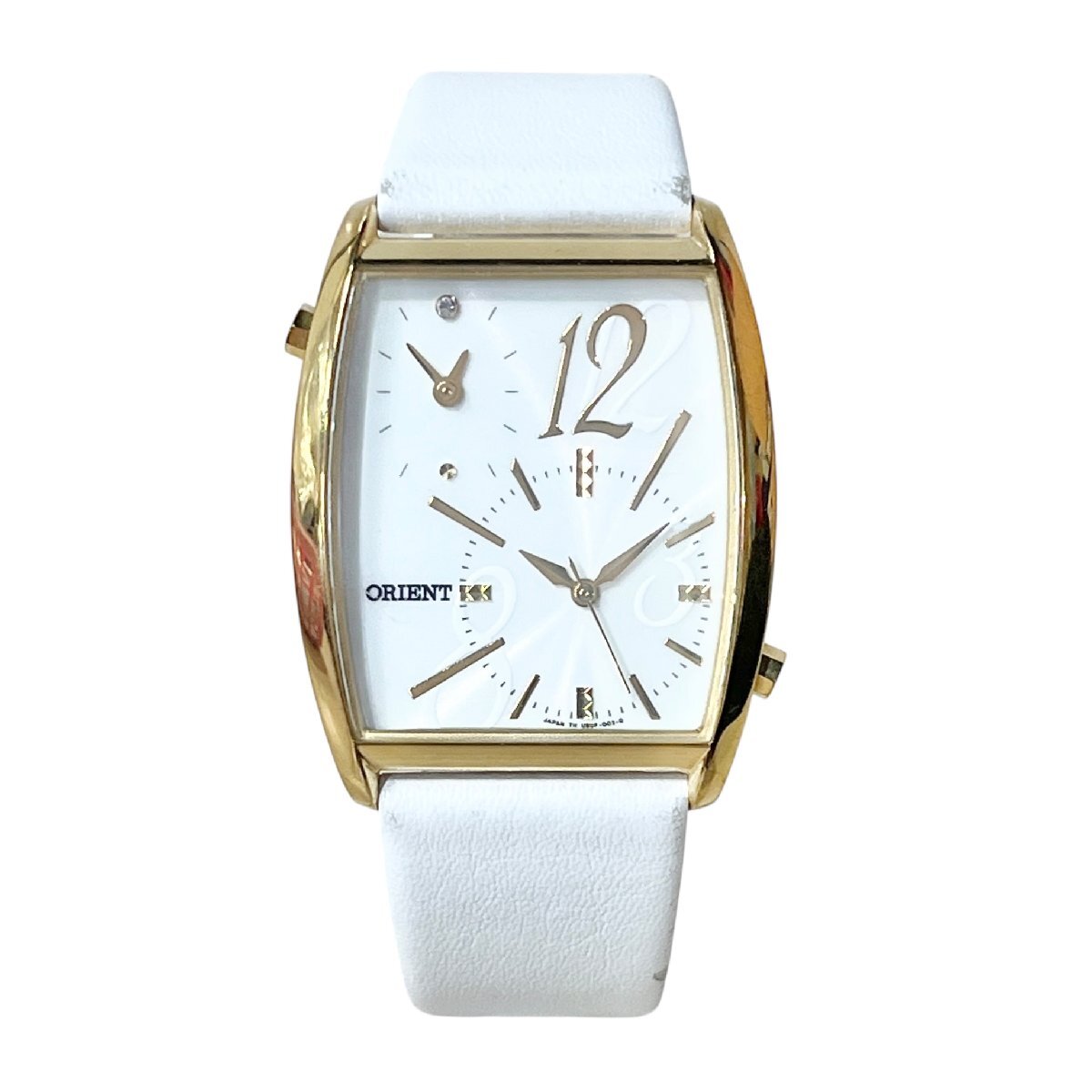 稼働　ORIENT　オリエント　時計　腕時計　HAPPY TIME　UBUF-N0-B CS　ホワイトレザー　クオーツ　中古品　コンパクトサイズ　蘇や(TPS120)