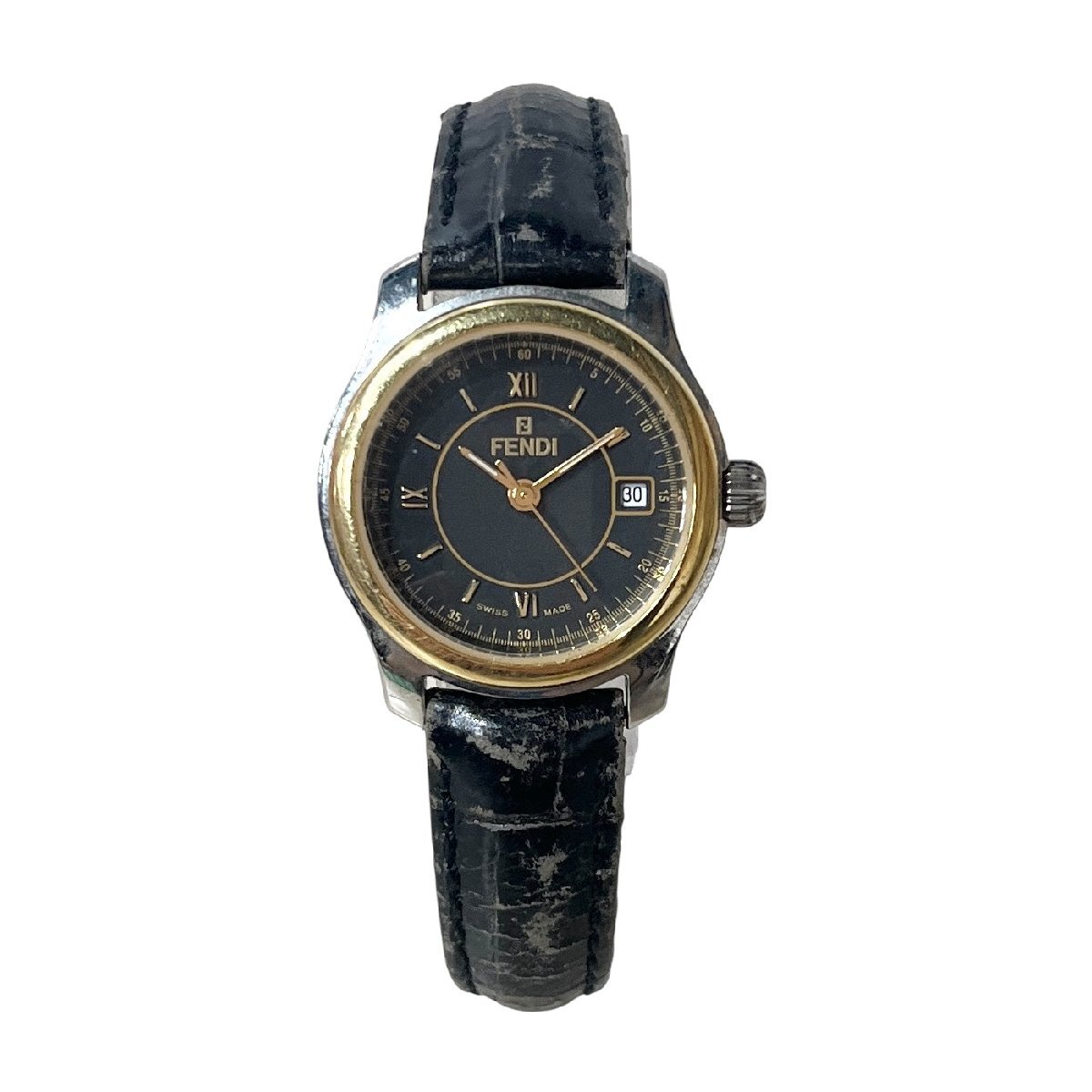 稼働　FENDI　フェンディ　時計　腕時計　210L 040-937　デイト　黒ベルト　黒文字盤　クオーツ　中古品　コンパクトサイズ　蘇や(TPS134)