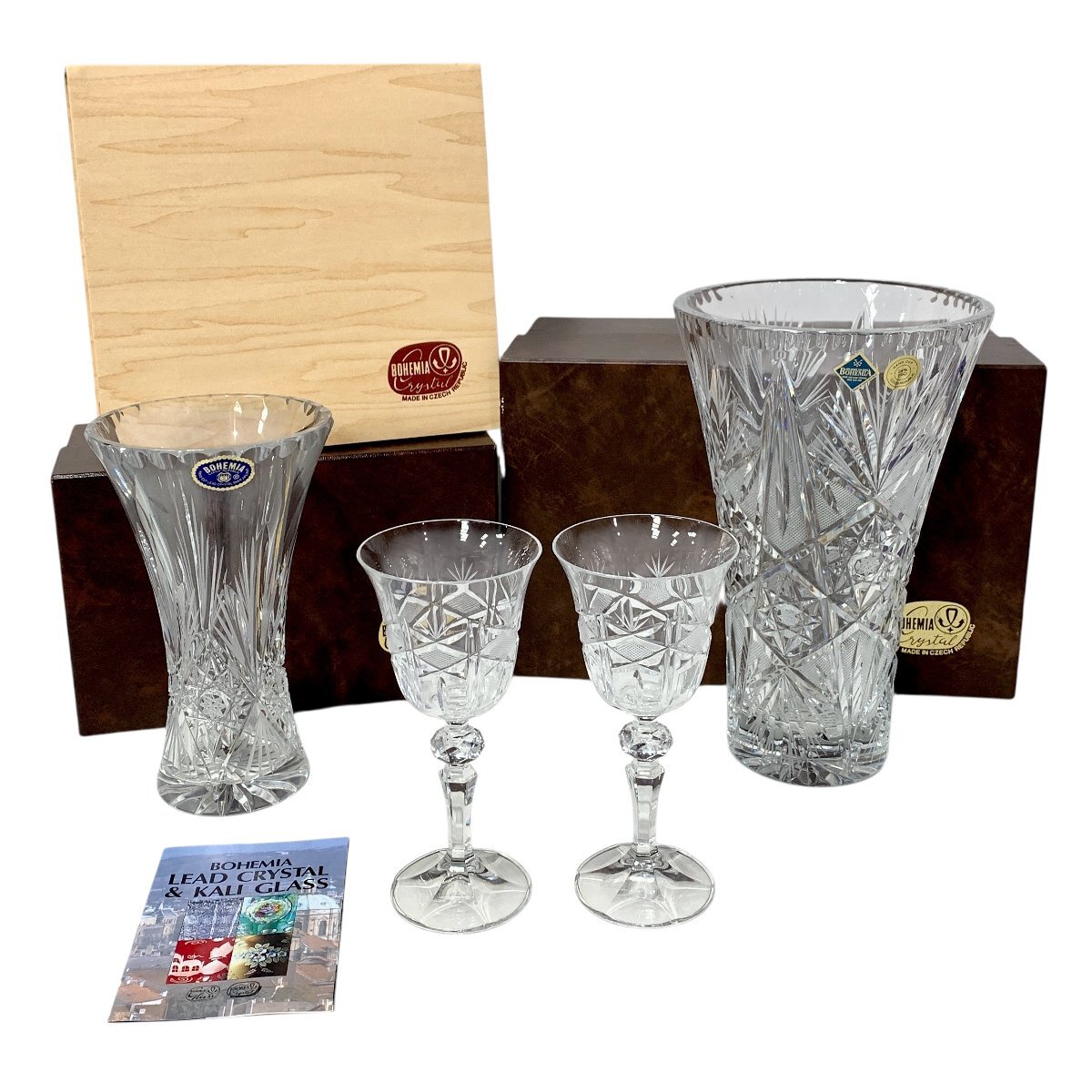 BOHEMIA CRISTAL ボヘミア クリスタル 洋食器 花瓶 グラス ワイングラス ハンドカット 箱付き おまとめ 中古品 120サイズ 蘇や(MtY2723)