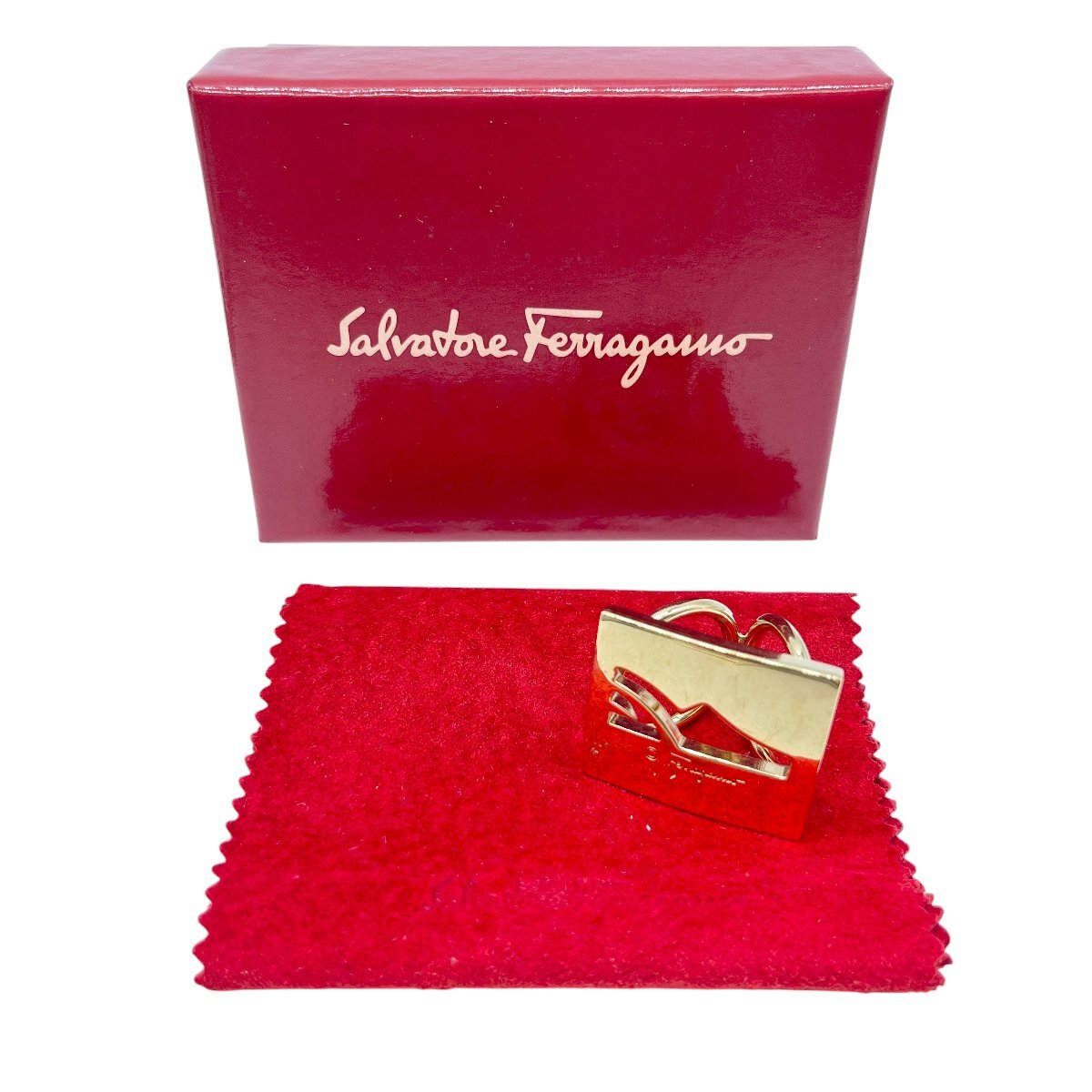 Salvatore Ferragamo フェラガモ アクセサリー スカーフリング ゴールドカラー 箱付き 中古品 コンパクトサイズ 蘇や(HY1418)
