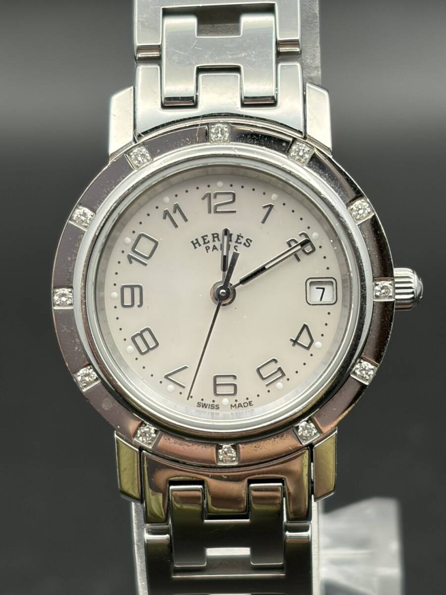 HERMES エルメス クリッパー ナクレ CL4.230　腕時計 クオーツ 12Pダイヤモンド 　稼働　Y3-12177-UF10