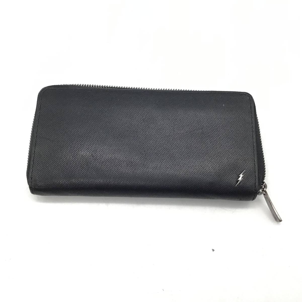 ＃6628 agnes b. アニエスベー 長財布 財布 ウォレット ブラック 黒 レザー シンプル 無地 ロゴ 雷 サンダー メンズ ファッション小物