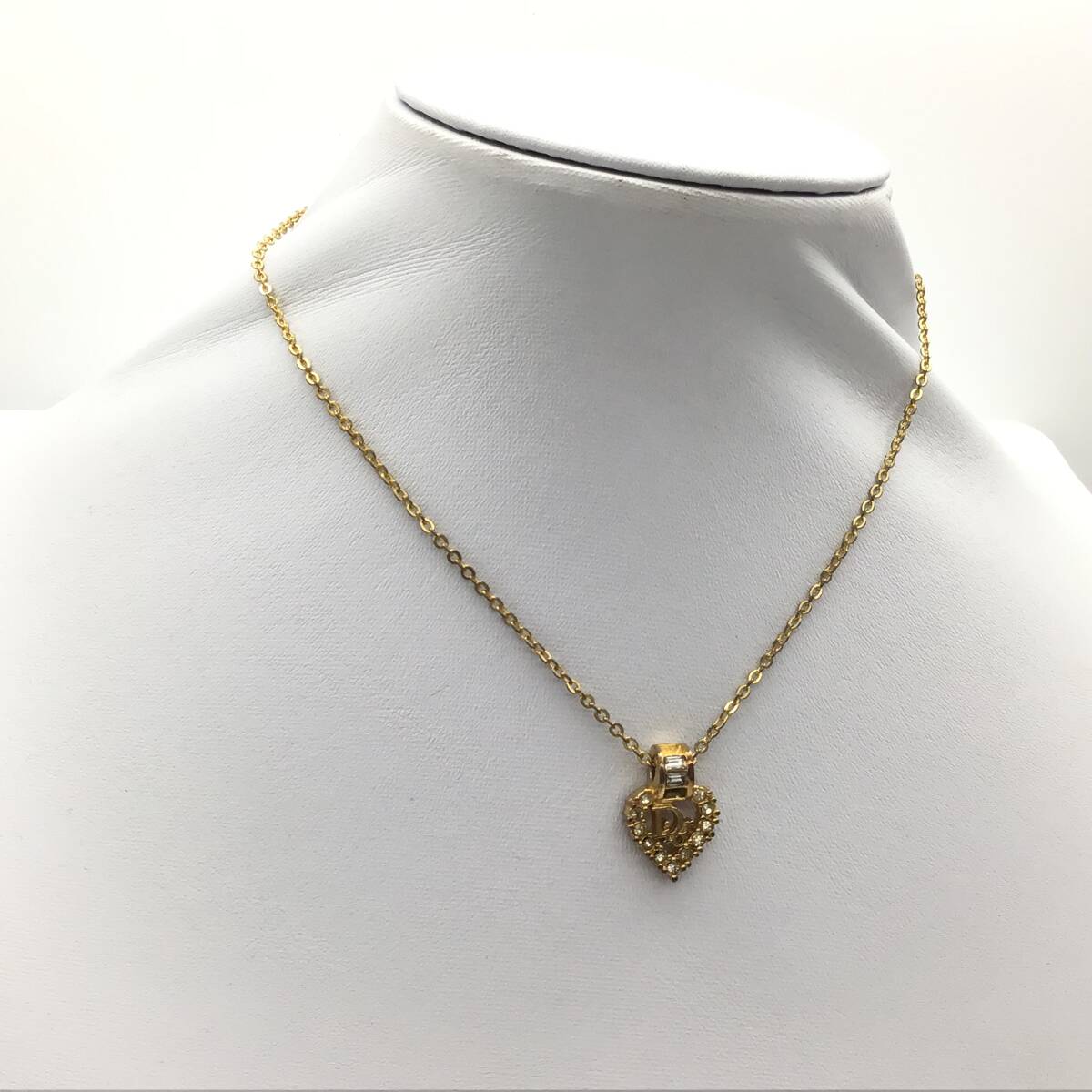 ＃6676 Christian Dior クリスチャン ディオール ラインストーン ネックレス アクセサリー レディース ゴールド系 ロゴ ブランド小物