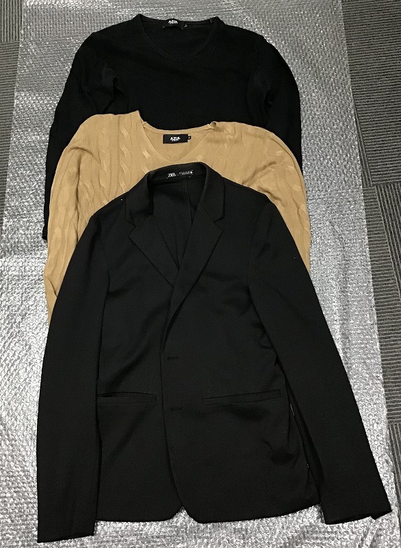 #6510 洋服 おまとめ3点 長袖シャツ S/薄ニット M/ジャケット 38 ZARA AZUL ブラック ベージュ トップス ファッション