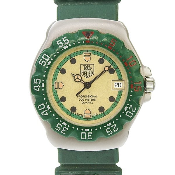 1円 不動 ジャンク タグホイヤー TAG HEUER WA1212 クオーツ フォーミュラ１ アイボリー文字盤 SS×ラバー メンズ 腕時計