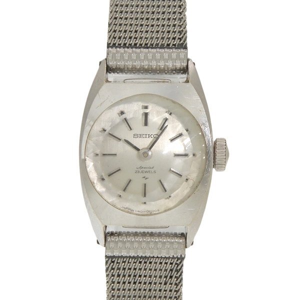 1円 不動 ジャンク セイコー SEIKO 1140-0020 手巻き K14 スペシャル シルバー文字盤 K14×SS レディース 腕時計 21.9g
