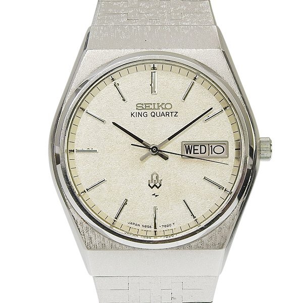 1円 不動 ジャンク セイコー SEIKO 5856-7010 クオーツ キングクォーツ シルバー文字盤 SS×SS メンズ 腕時計