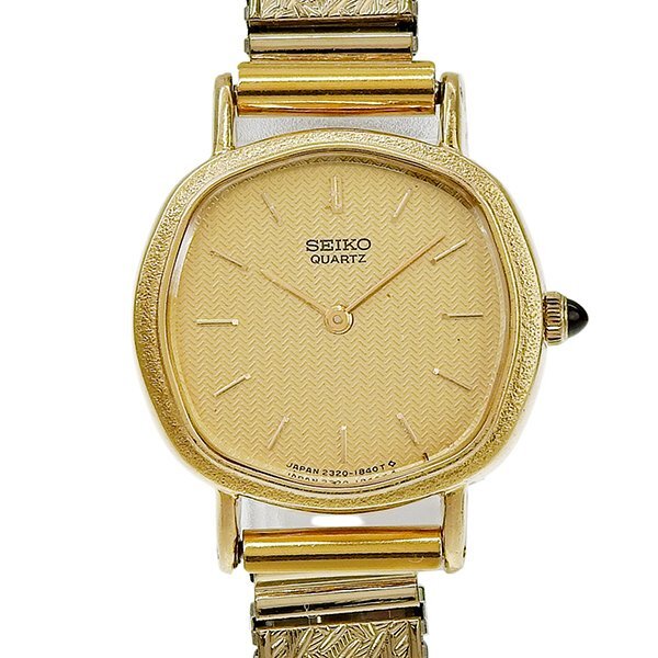 1円 稼働 セイコー SEIKO 2320-6000 クオーツ K14ベゼル ゴールド文字盤 SS/K14YG×SS/GP レディース 腕時計
