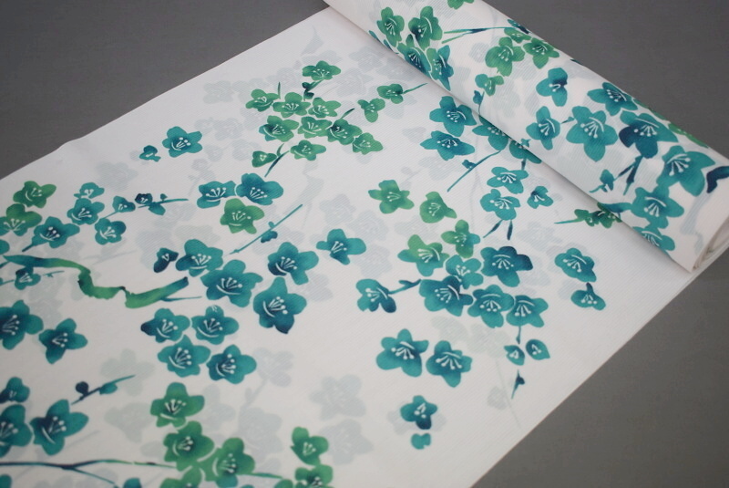 A34-23【凛々】即決 新品 ポリエステル hiromichi nakano 絽生地 ゆかた反物 白 桜 未仕立て品 