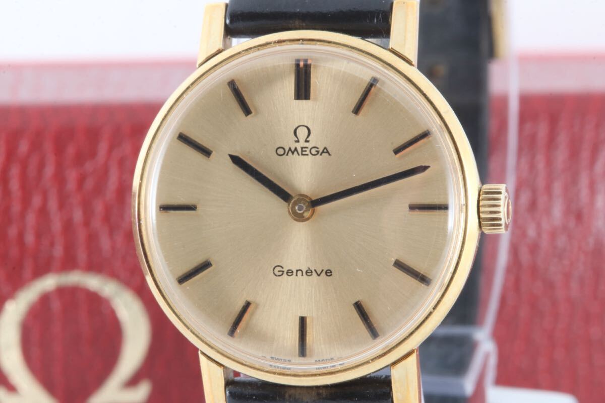 (元箱付,とても綺麗)OMEGA オメガ Geneve ジュネーブ ゴールド 純正ベルト 手巻き 稼働 腕時計 レディース