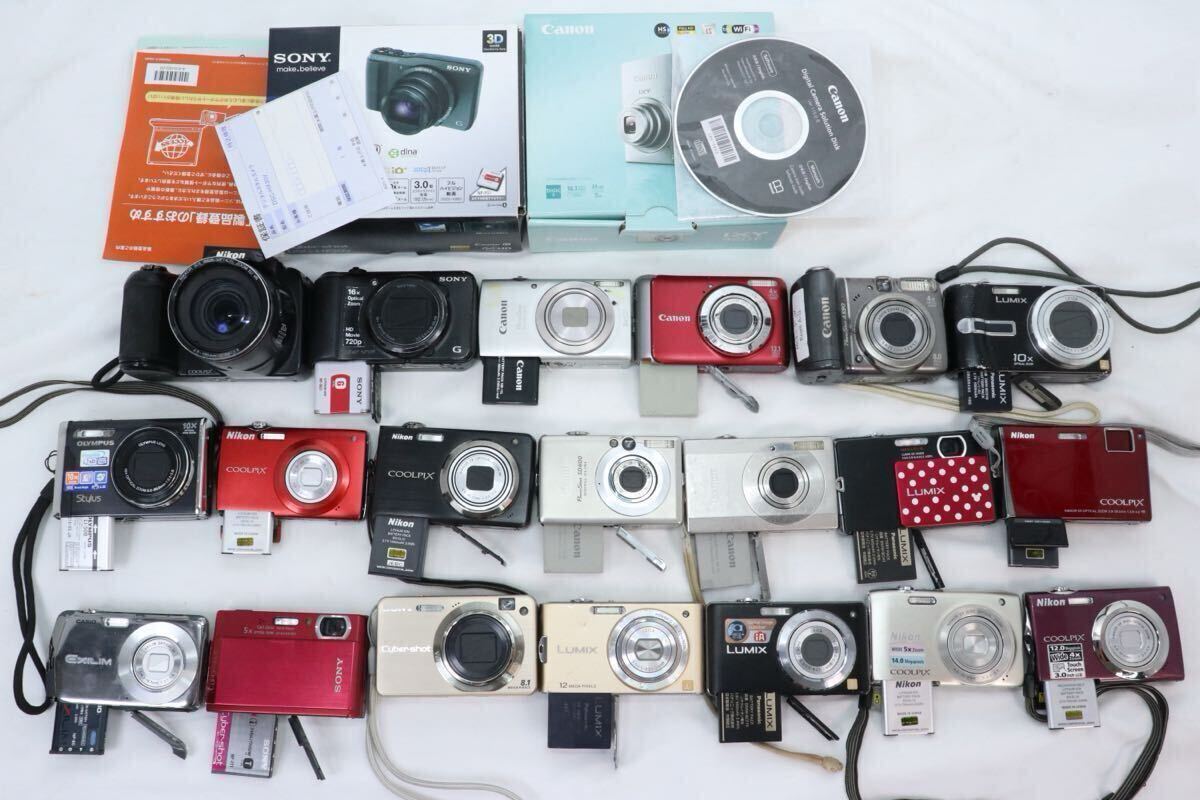 (バッテリー付き多数)コンデジ 20台 まとめ Canon IXY Powershot Sony LUMIX COOLPIX コンパクトデジタルカメラ セット 大量 おまとめ 