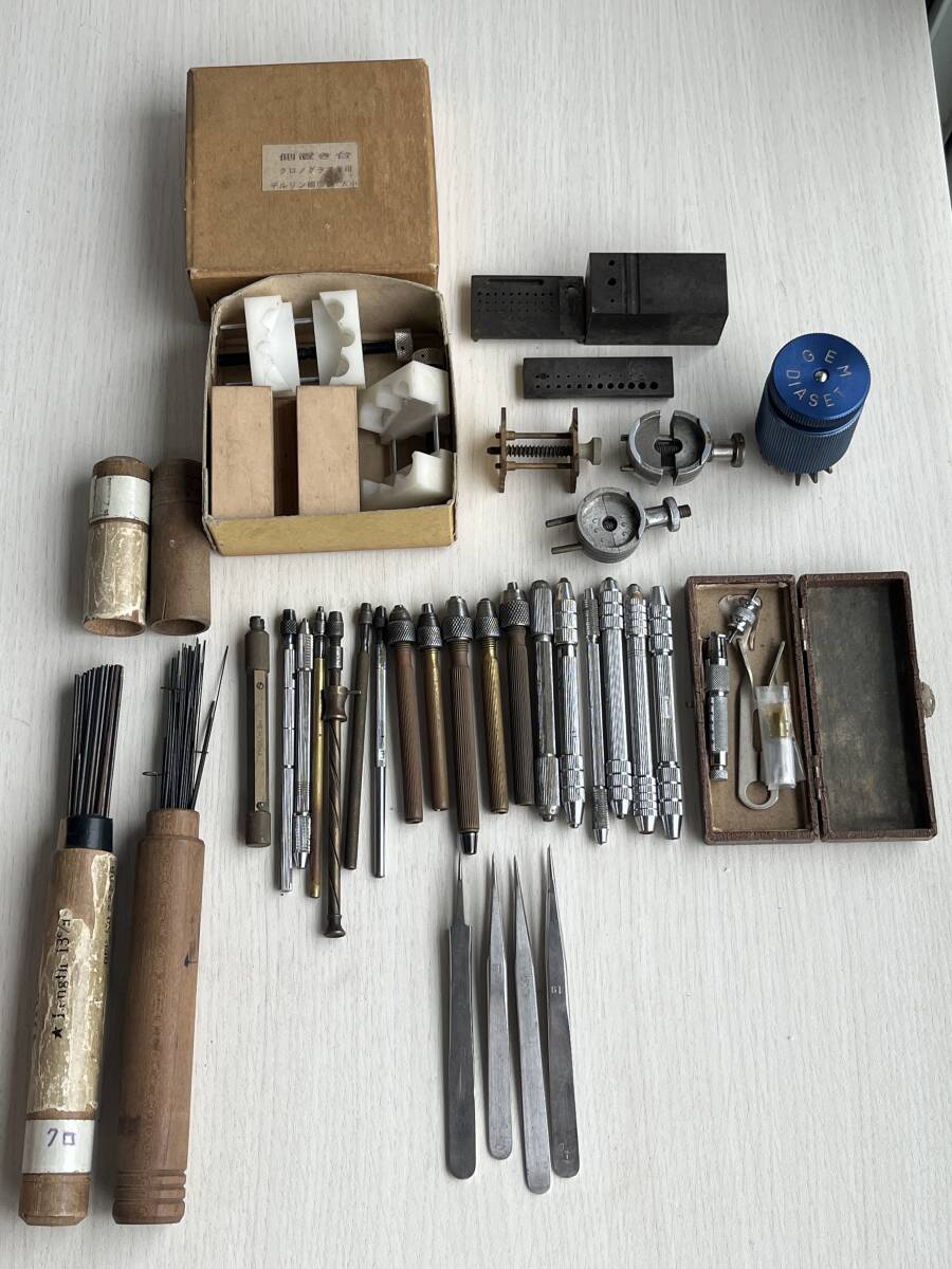【M267】時計 工具 道具 四つ割り ピンセット クロノグラフ用機械台 機械台 ゼンマイ巻き上げ器 など 色々 まとめて 中古 保管品