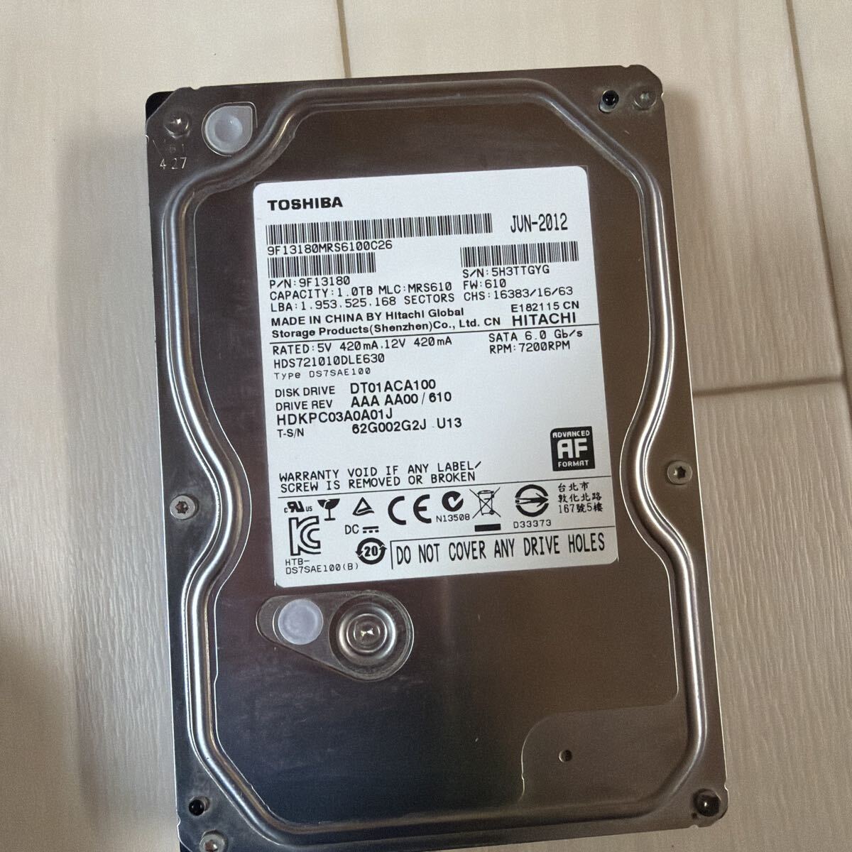TOSHIBA ハードディスク HDD SATA 1TB 動作品