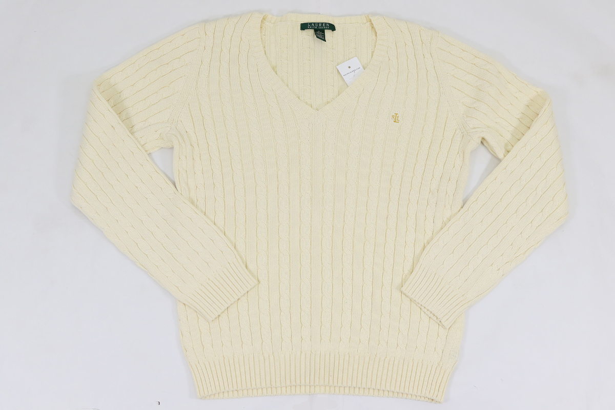 新品 J776 レディース Lサイズ ローレン ケーブル セーター Vネック polo ポロ ラルフローレン ralph Lauren