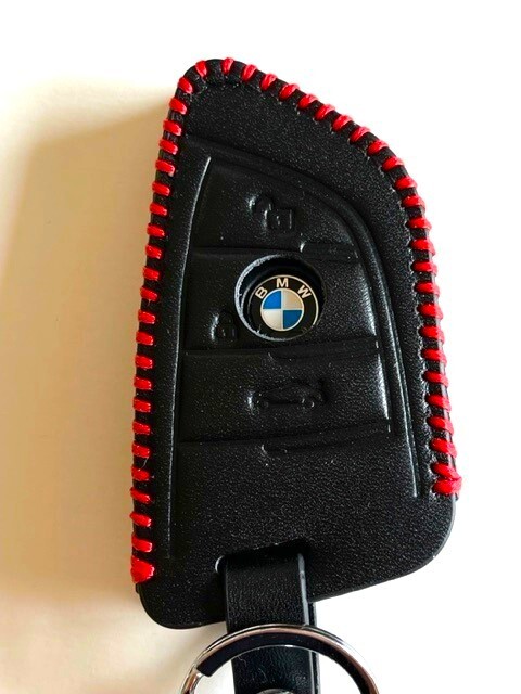 牛革ぴったりフィット BMW Xタイプ スマートキーケース 黒色縫い糸赤 BMW キーケース BMW X キーケース 1
