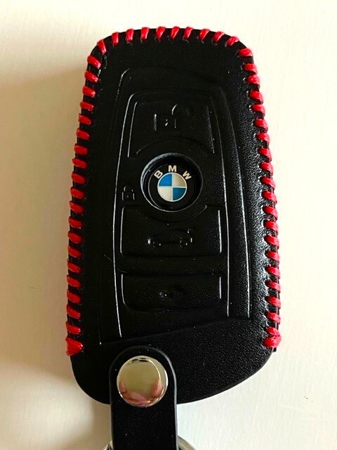 牛革 ジャストフィット BMW スマートキーケース Fシリーズ 黒色縫い糸赤 BMW キーケース BMW F キーケース 1