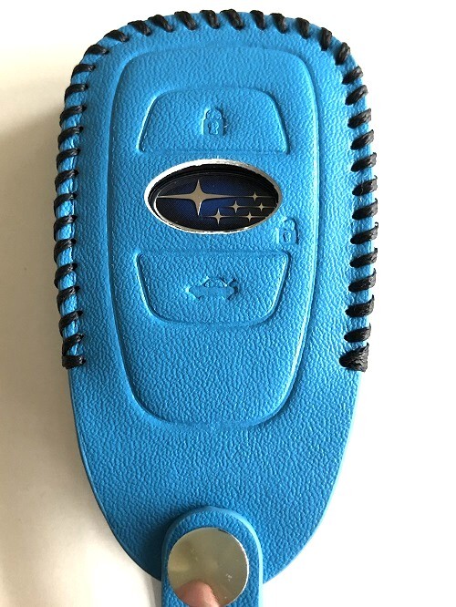 牛革ぴったり収まる レヴォーグ スマートキーケース インプレッサ ターコイズブルー色縫い糸黒 インプレッサー キーケース BRZ キーケース1