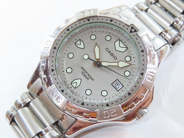 ★CASIO/オールドカシオ 回転ベゼル SS メンズ ブレス付 MD-519 現状中古品★